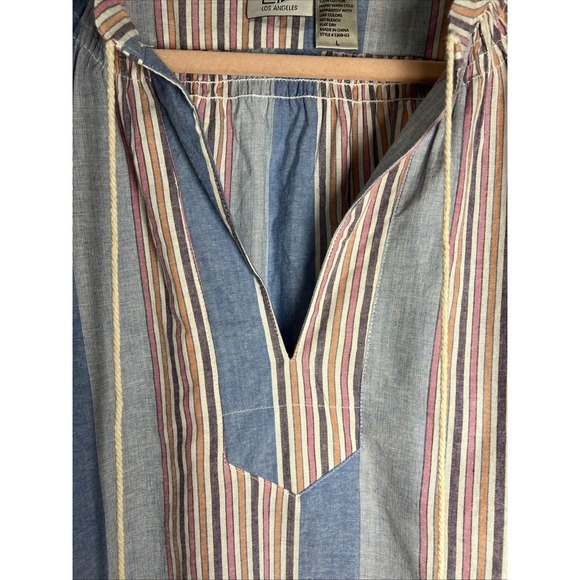 LIV Los Angeles Striped Boho Beach Tassel Cotton Tunic Cover Up Size Large - Picture 3 of 10